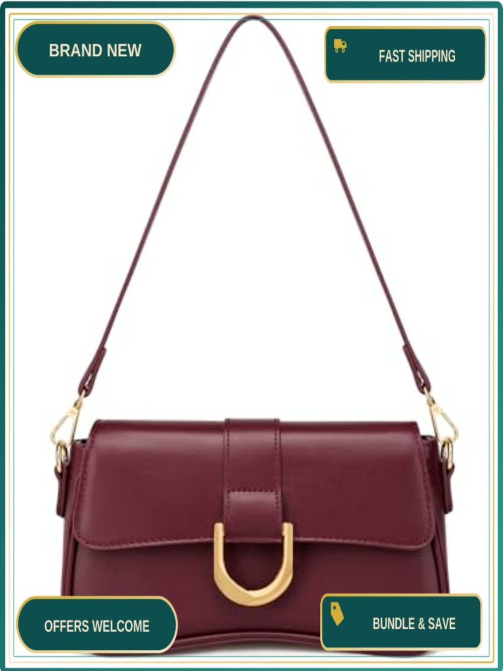 Vegan Leather Hobo Shoulder Bag Small Underarm Clutch Removable Strap